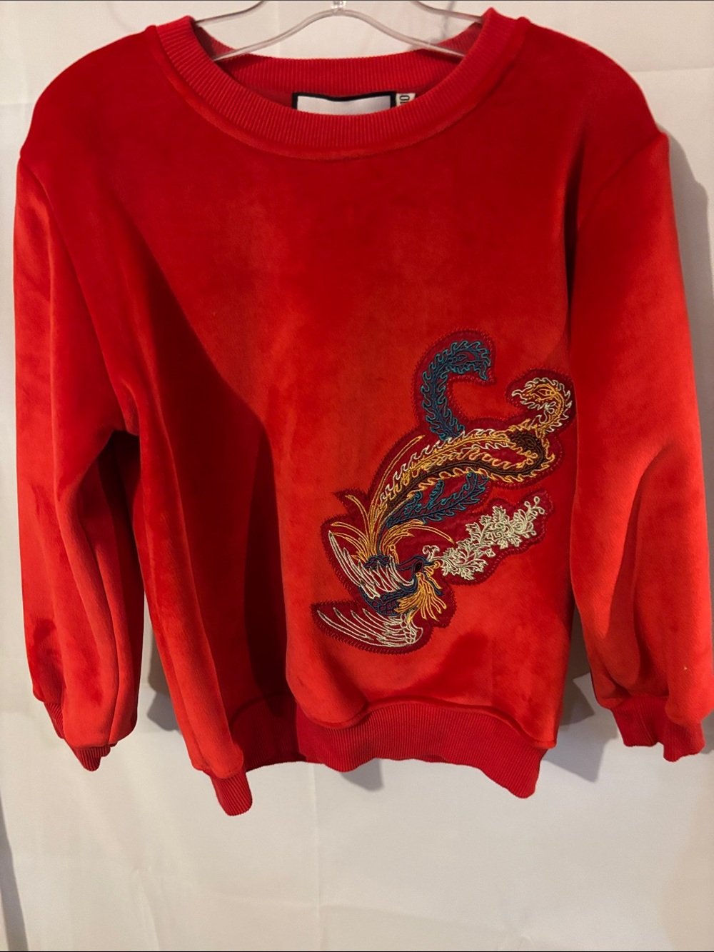 Gucci Red Velvet Sweatshirt with Multicolor Embroidery